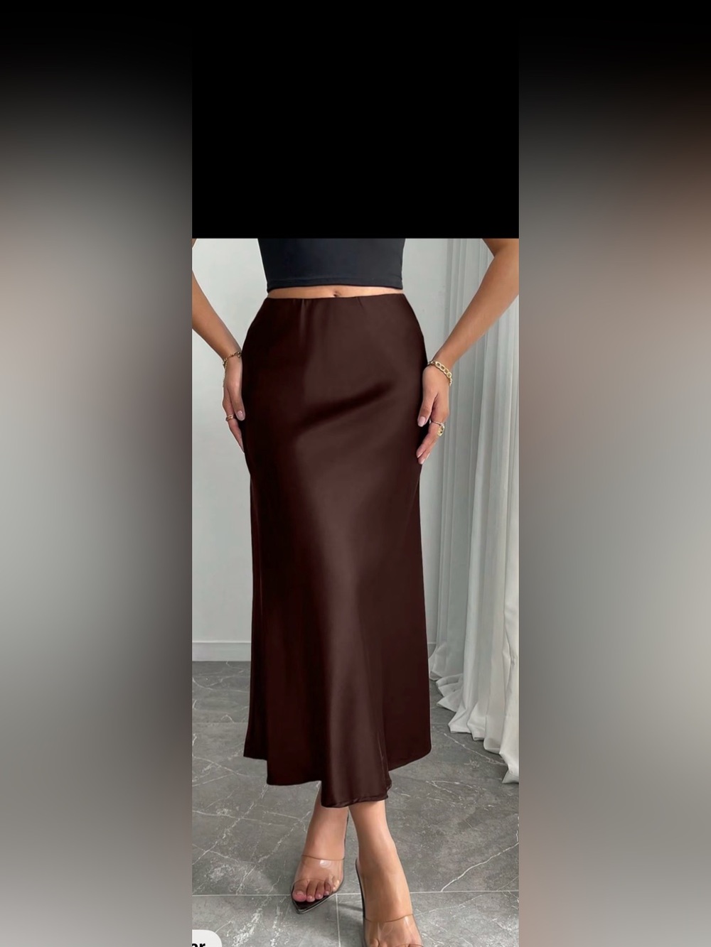 Satin Maxi Skirt in Dark Brown